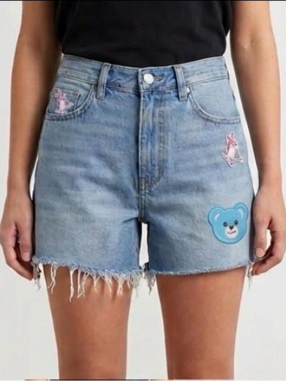 BDG Light Blue High-Rise Denim Patch Shorts